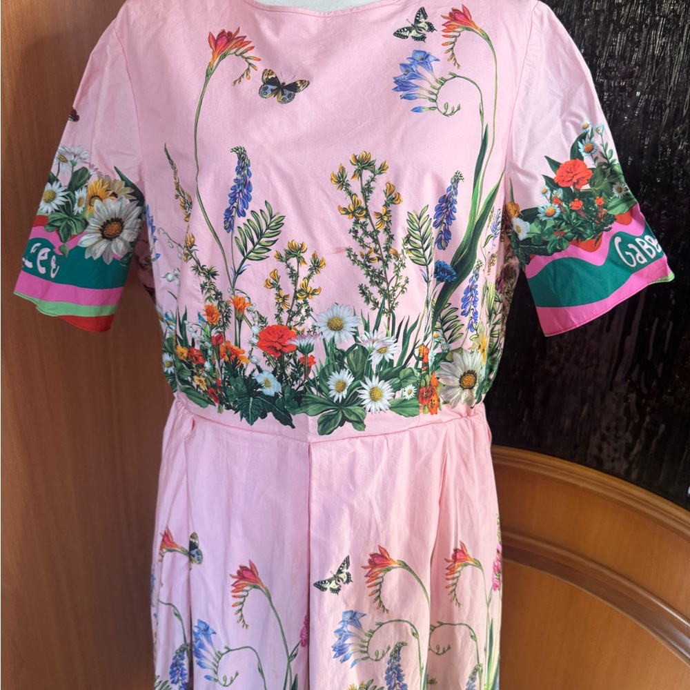Dolce & Gabbana Pink Floral cotton logo Midi Dress Sz 16 - Picture 16 of 16